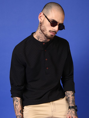 Voroxy Men Embroidered Straight Kurta(Black)