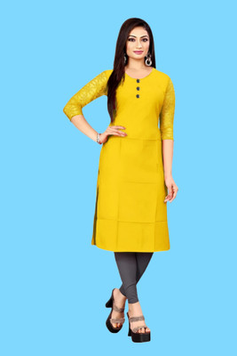 Coft Women Solid Straight Kurta(Yellow)