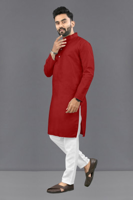 Shree Dutt Creation Men Solid Straight Kurta(Red)