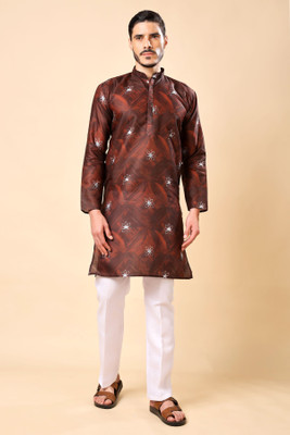 Ashak fashions Men Printed Straight Kurta(Brown)