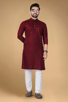 GAUMUKHI CREATION Men Solid Straight Kurta(Maroon)