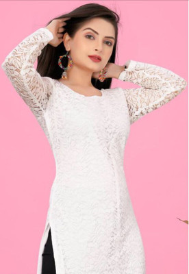 PRAVISHRI TRENDS Women Solid A-line Kurta(White)