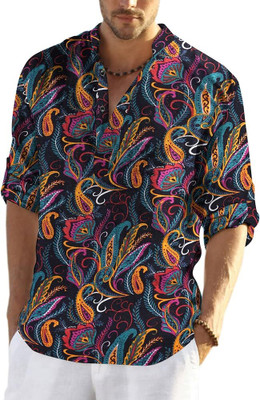 MADHAVISTA Men Printed Straight Kurta(Black)