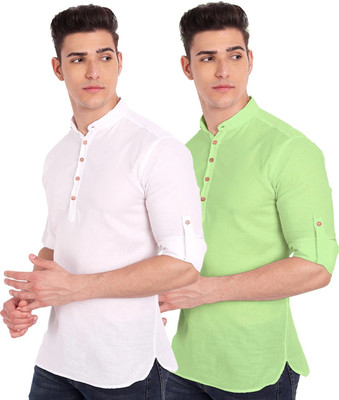 HouseOfCommon Men Solid A-line Kurta(Light Green)