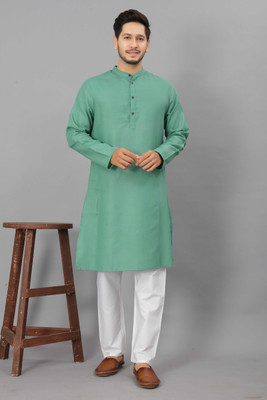 ODD by Poshaak Men Solid Straight Kurta(Light Blue)