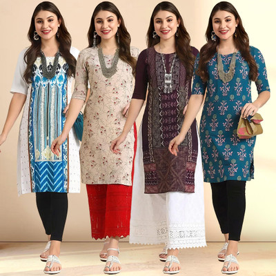 1 Stop Fashion Women Printed Straight Kurta(Multicolor)