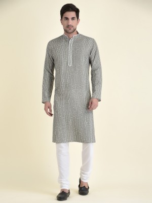 Tabard Men Printed Straight Kurta(Green)