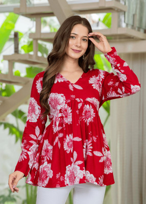 VASANT APPAREL Women Printed Flared Kurta(Red)
