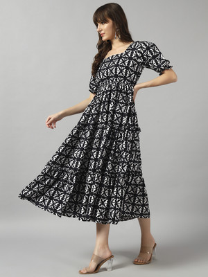 Krunal Raiyani Women Fit and Flare Black Midi/Calf Length Dress