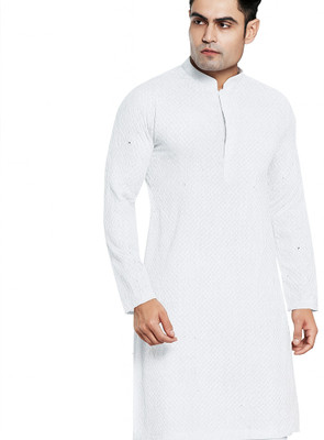 StyleVault Men Embroidered Straight Kurta(White)