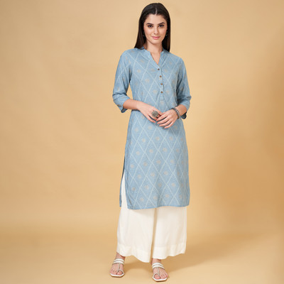 Rangmanch by Pantaloons Women Printed Straight Kurta(Blue)