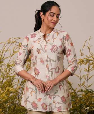 LIBAS Women Printed A-line Kurta(Beige)