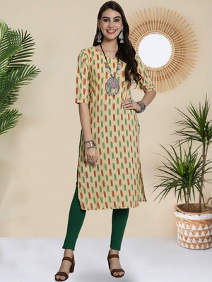1 Stop Fashion Women Geometric Print A-line Kurta(Yellow)