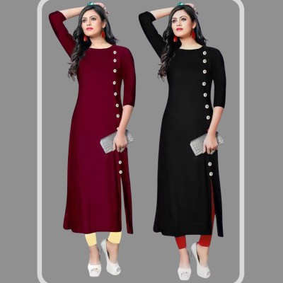 TL Creation Women Solid Straight Kurta(Maroon, Black)