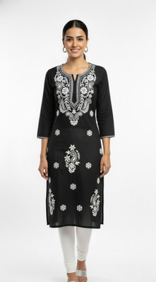 ChikankariArts Women Embroidered Straight Kurta(Purple)