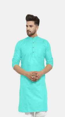 HouseOfCommon Men Solid A-line Kurta(Light Blue)