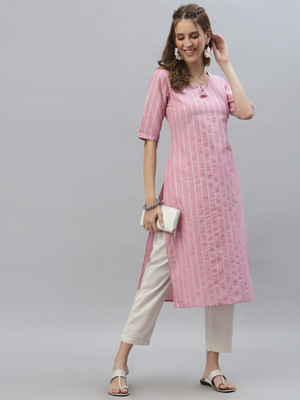 Stylum Women Striped Straight Kurta(Pink)
