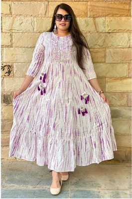 B.Tech Women Printed Anarkali Kurta(White)