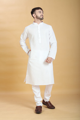 VISHESTA Men Self Design Straight Kurta(White)