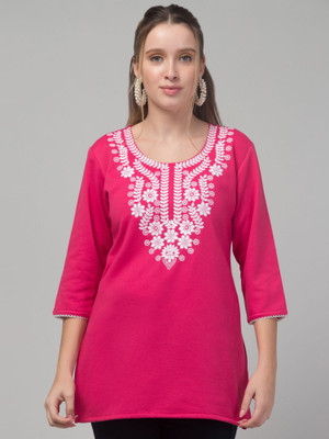 MISS DESIRE Women Embroidered Straight Kurta(Pink)