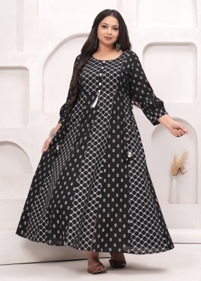 LABULY Women Printed Anarkali Kurta(Black)