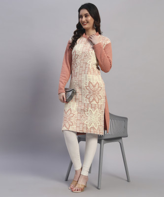 MOD YOUNG Women Printed Straight Kurta(Pink)