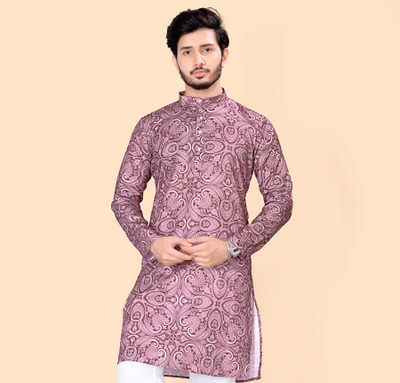 Nnc Men Printed Straight Kurta(Pink)