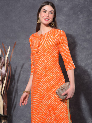 Mamoose Women Self Design Ethnic Dress Kurta(Orange, White)