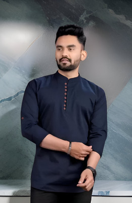 ROOP MISHREE Men Solid Straight Kurta(Dark Blue)
