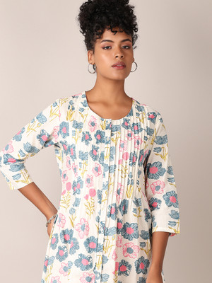 V-MART Women Printed A-line Kurta(White)
