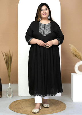 Ananya Fashion Women Embroidered Flared Kurta(Black)