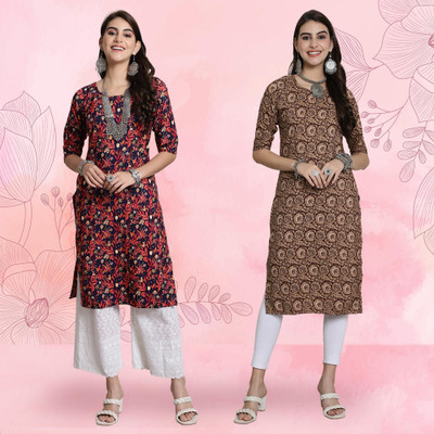 EthnicBasket Women Printed Straight Kurta(Multicolor)