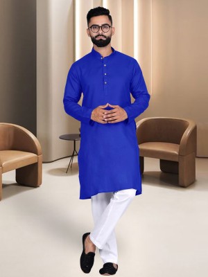 EthnicBasket Men Solid A-line Kurta(Dark Blue)