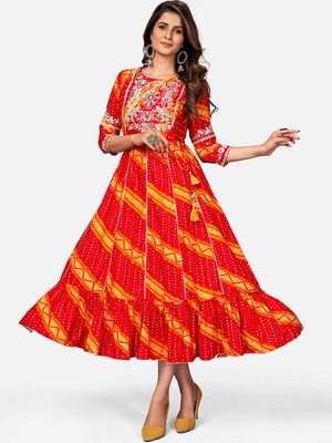VBUYZ Women Printed Anarkali Kurta(Red)