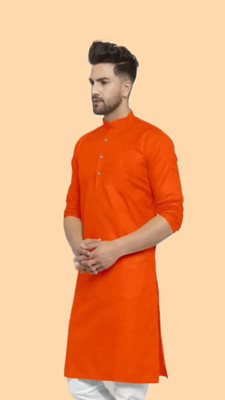 VINAARI Men Solid A-line Kurta(Orange)