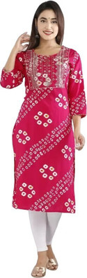 FAHEEMAN GARMENTS Women Embroidered Straight Kurta(Pink, White)