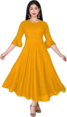 sohelssdo Women Solid Anarkali Kurta(Yellow)
