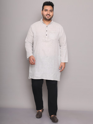 ED PLUS Men Solid Straight Kurta(Grey)