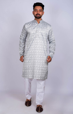 KAISERMEN Men Printed Straight Kurta(Grey)
