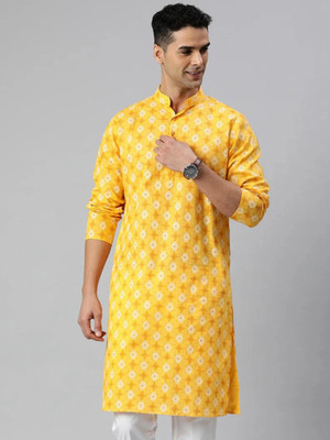 Colorbenz Men Printed Straight Kurta(Yellow)