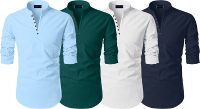 FINIVO FASHION Men Solid Straight Kurta(Light Blue, Green, White, Dark Blue)