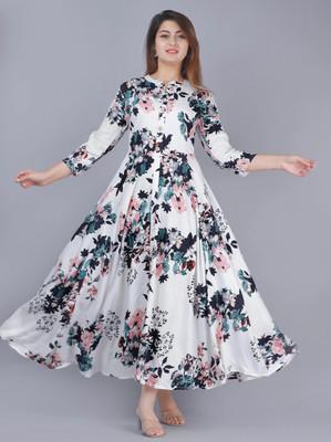 HOC's Women Floral Print Anarkali Kurta(Multicolor)