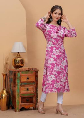 RP Enterprises Women Printed Straight Kurta(Maroon)