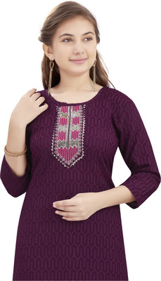 HERE&NOW Girls Embroidered Straight Kurta(Purple)