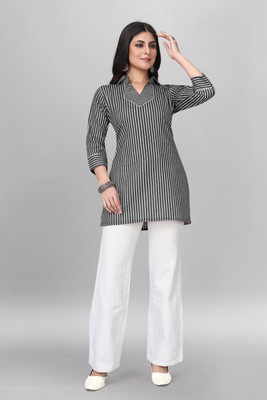 MANTRA DESIGNER Women Printed, Striped Straight Kurta(Black)