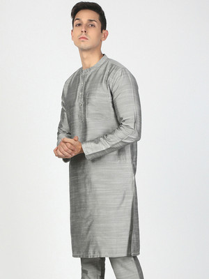 Whiteheart Men Solid Straight Kurta(Grey)