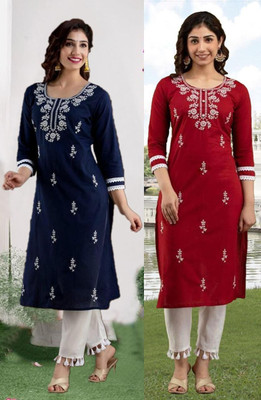 SISTO Women Chikan Embroidery A-line Kurta(Multicolor)
