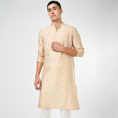 Indus Route by Pantaloons Men Solid A-line Kurta(Beige)