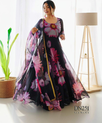 Parth Creation Women Floral Print Ethnic Dress Kurta(Black)