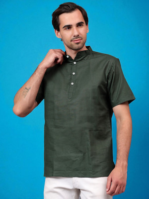 FireFish Men Solid A-line Kurta(Green)